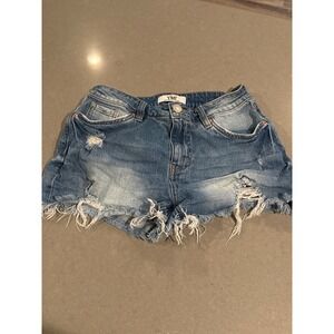 YMI Blue Denim Distressed Frayed Hem Jean‎ Shorts Casual Womens
